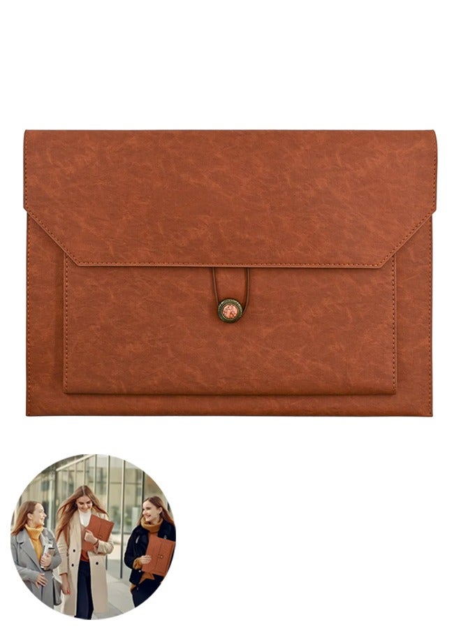 Leather A4 File Folder, Waterproof PU Wallets Document Holder with Snap Popper Closure, Portable Portfolio Envelope Organizer Case Pockets for Travel Meeting Business Office Tablet (Brown) - Image 1